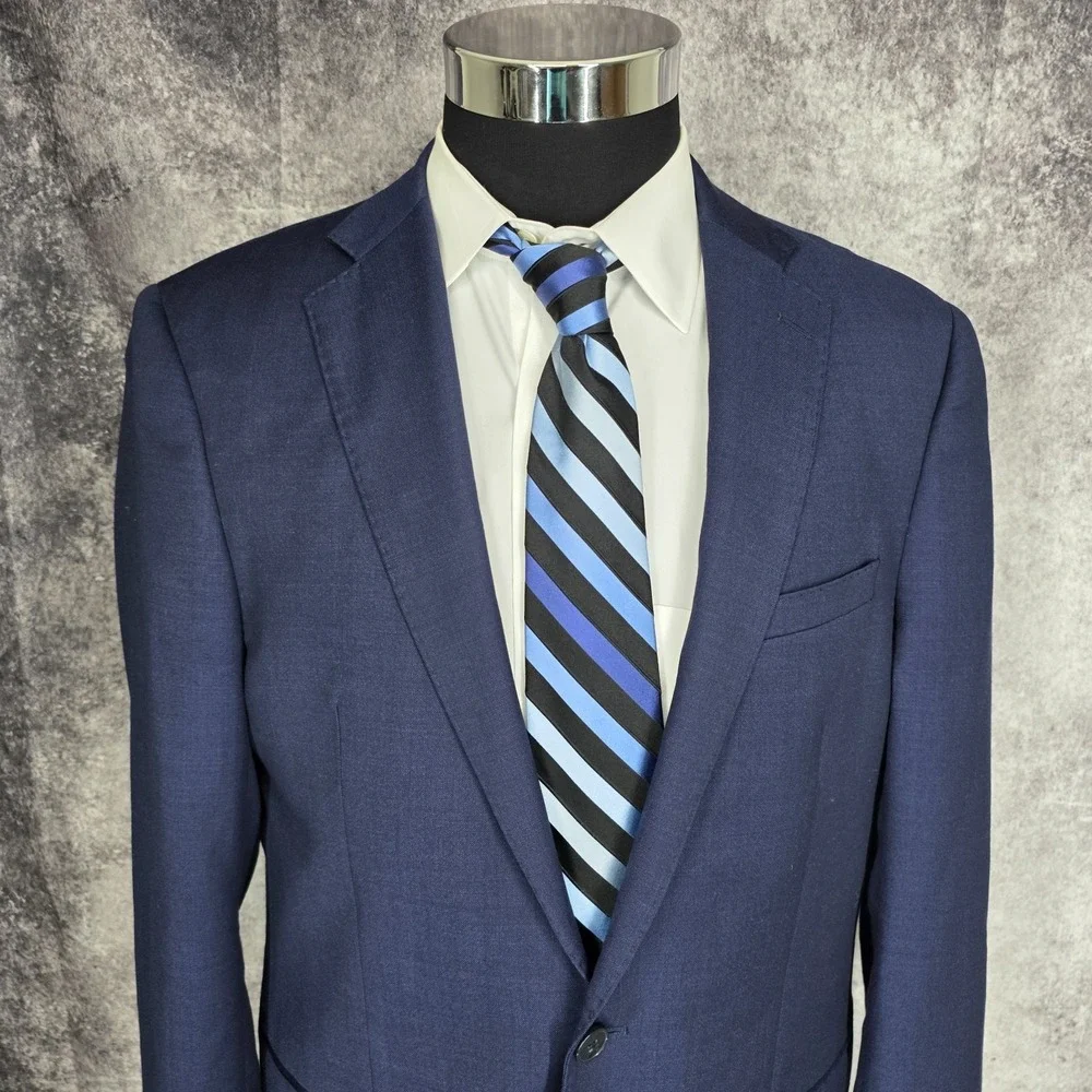 Calvin Klein Blazer Mens 42L Blue Wool Natural Stretch Sports Coat Jacket 2 B‎